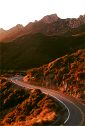 sunset, Santa Monica Mountains winding mountain road