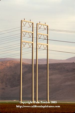 picture of power lines at sunset California agricultural land